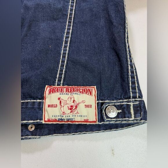 Y2K True Religion Thick Stitch Blue Denim Jacket 🧥Sz XXL - Picture 9 of 9